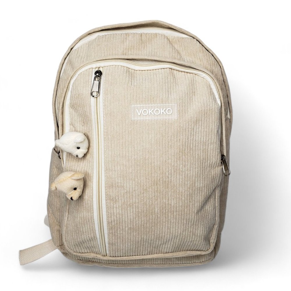 Vokoko Youth Corduroy Backpack with Bear Trinkets
